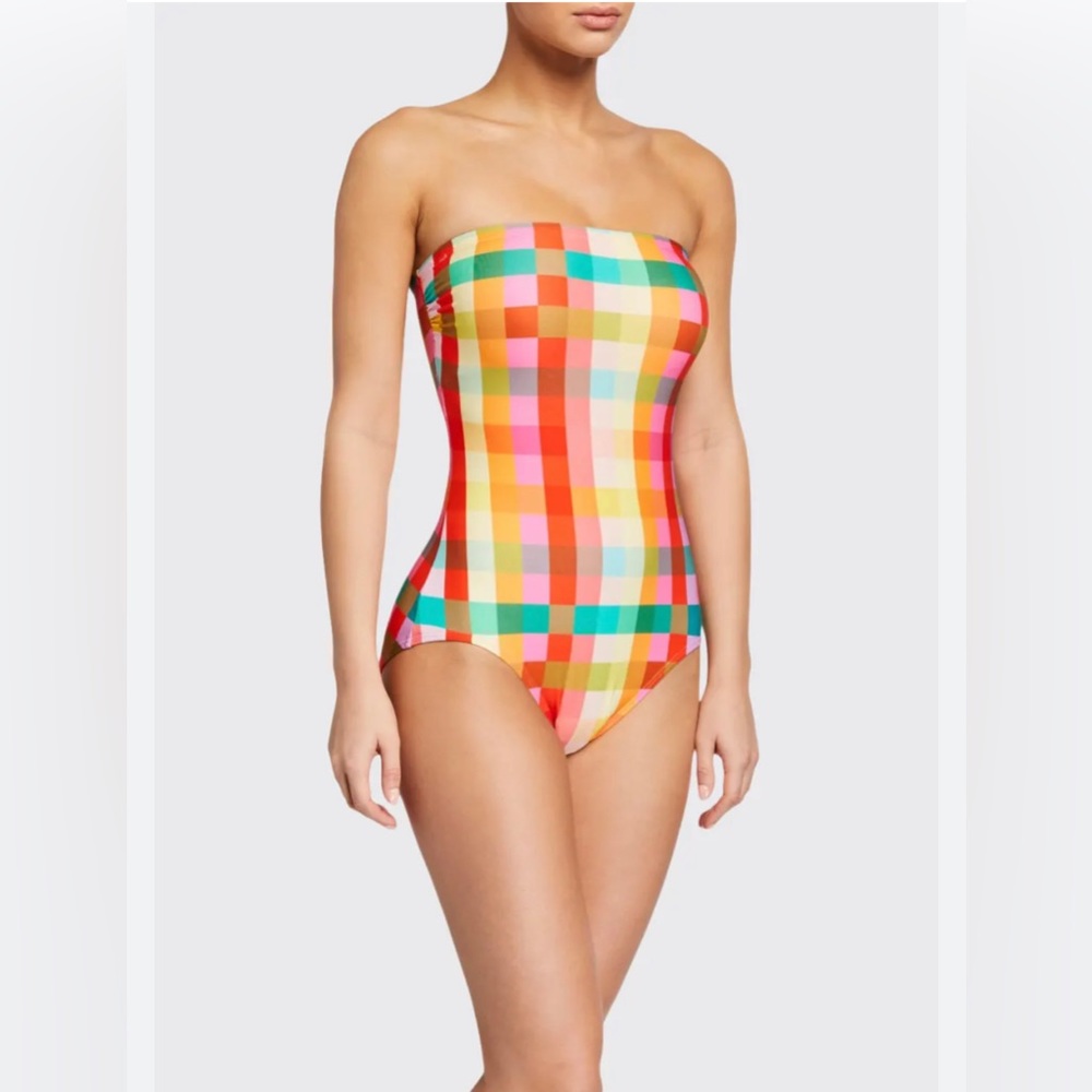 KATE SPADE NEW YORK Garden Plaid Classic Bandeau One-piece swimsuit swimwear